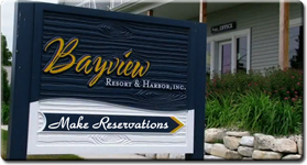 You can make a reservation at Bayview Resort & Harbor by clicking on this image for the front desk sign.